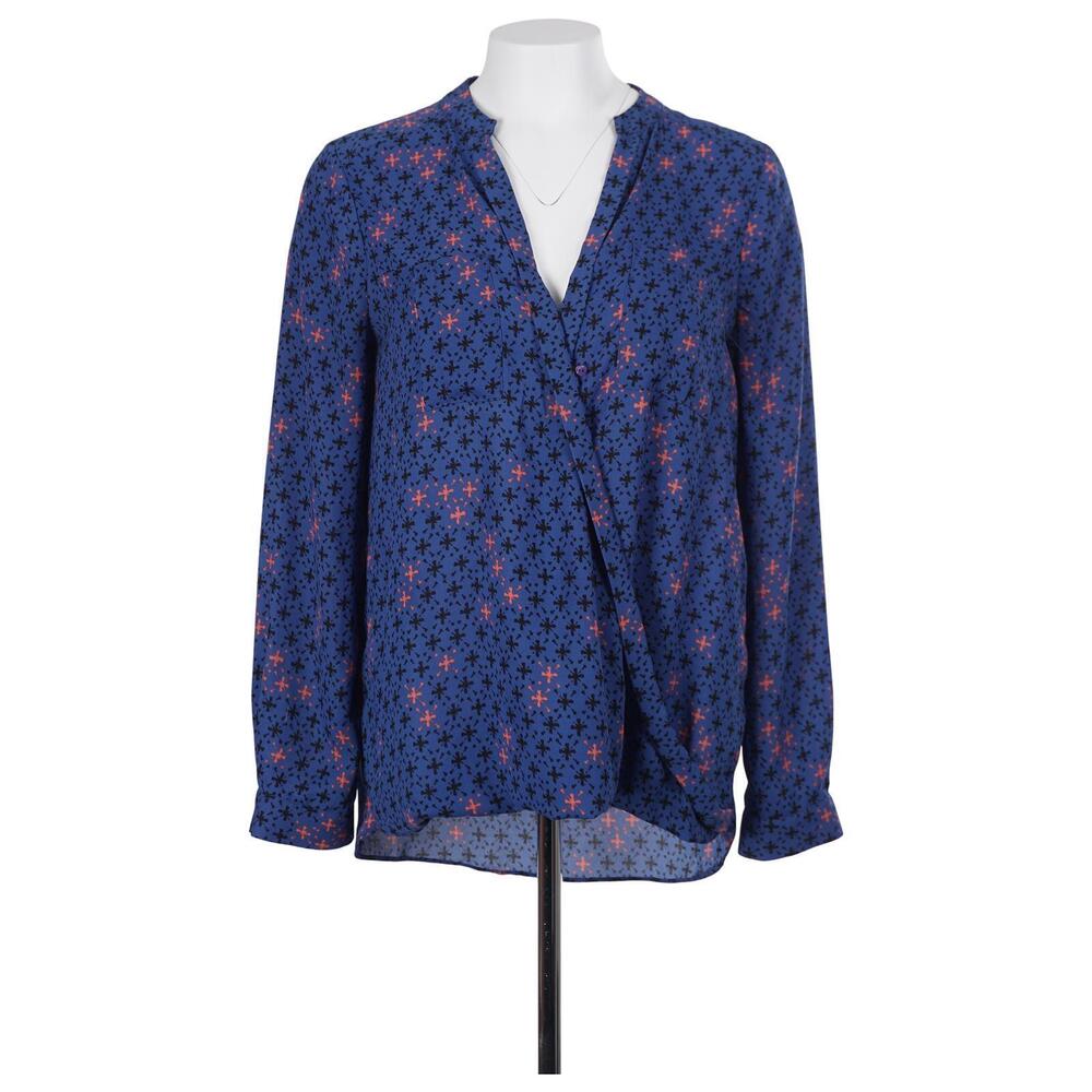 Maeve Eva Blouse 8 Blue Printed Surplice Neckline Faux Wrap Long Sleeve Casual